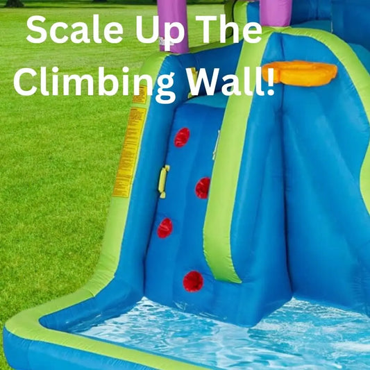 Twin Falls 7-in-1 Inflatable Water Park for Kids with Blower, Includes Two Blow Up Water Slides, Climbing Wall, Splash Pool, Wat