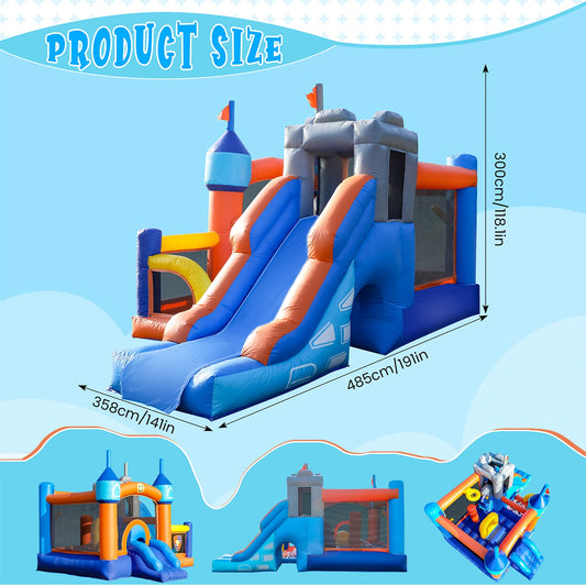 Kids Bouncy Castle House 16x11.7x10ft PVC Inflatable Bounce House With 2 Slides Tunnels Climbing, Basketball Hoops Ball Pit, Jum