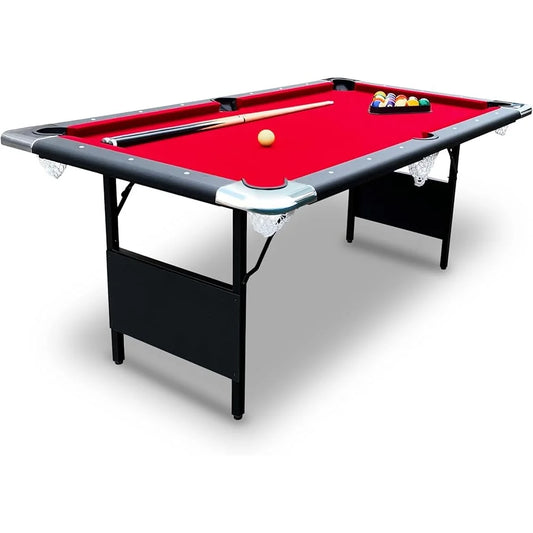 Portable 6 Ft Pool Table Folding Billiards Game Adults Compact Design Easy Storage Accessories Included Perfect Game Room