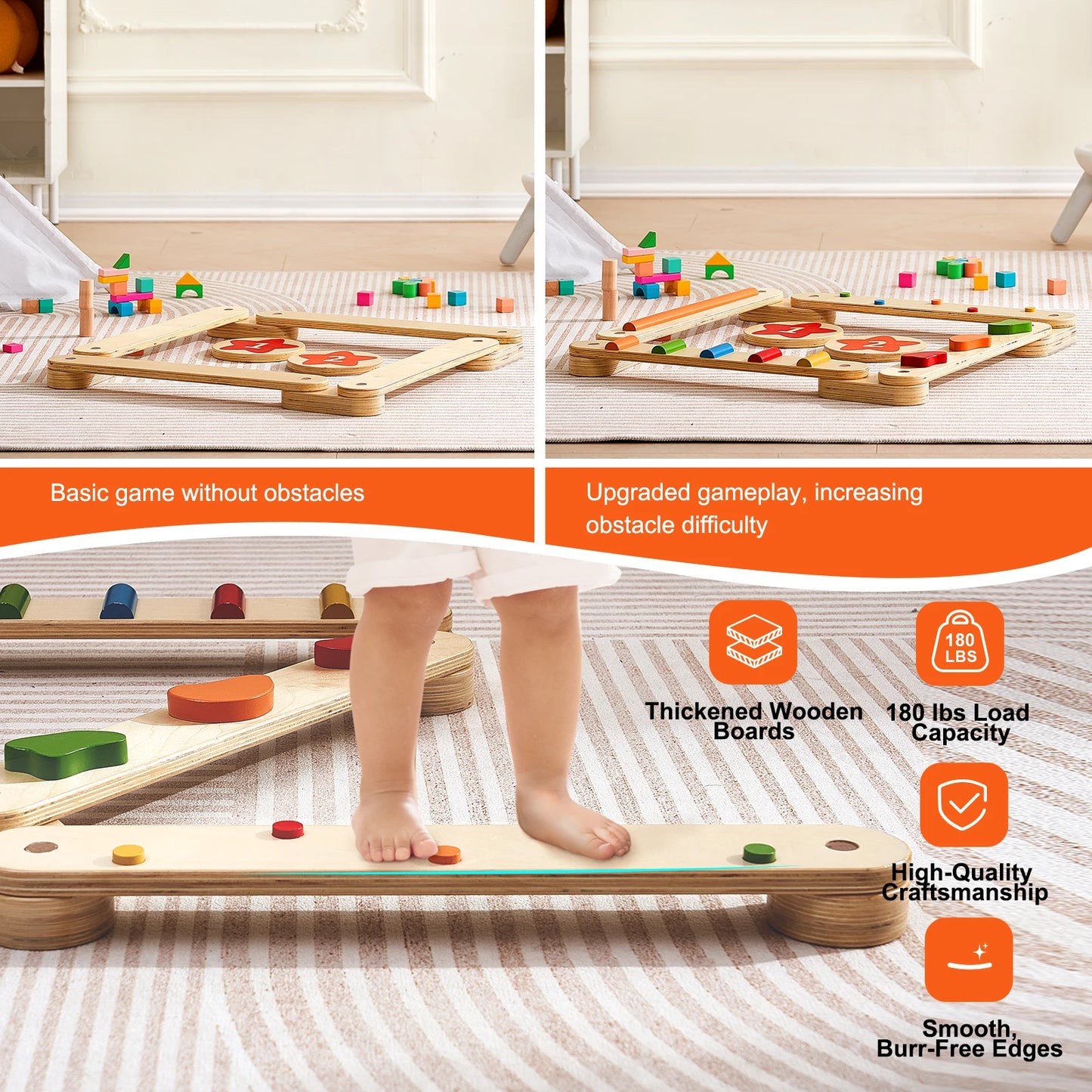 VEVOR 6 PCS Balance Beam Stepping Stones Indoor Outdoor Wooden Toddler Balance Boards for Kids 2-6 Children Montessori Toy