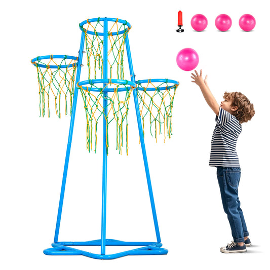 VEVOR 4-Hoop Kids Basketball Hoop Stand with Adjustable Heights & 3 Balls for Boys & Girls Indoor Outdoor Basketball Sport Toys