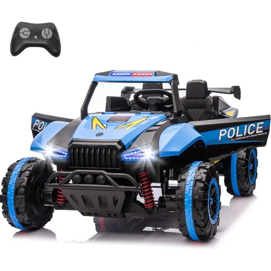 24V Police Car for Boys & Girls Ride on Toys with Remote Control 6.21 Mph Max Speed, 4 Spring Suspension (Blue)