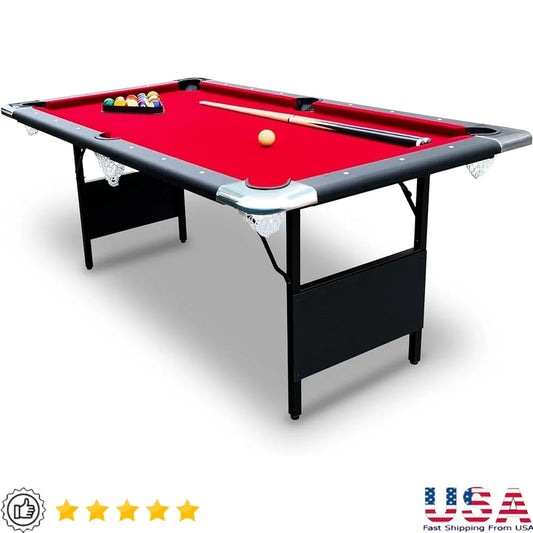 Portable 6 Ft Pool Table Folding Billiards Game Adults Compact Design Easy Storage Accessories Included Perfect Game Room