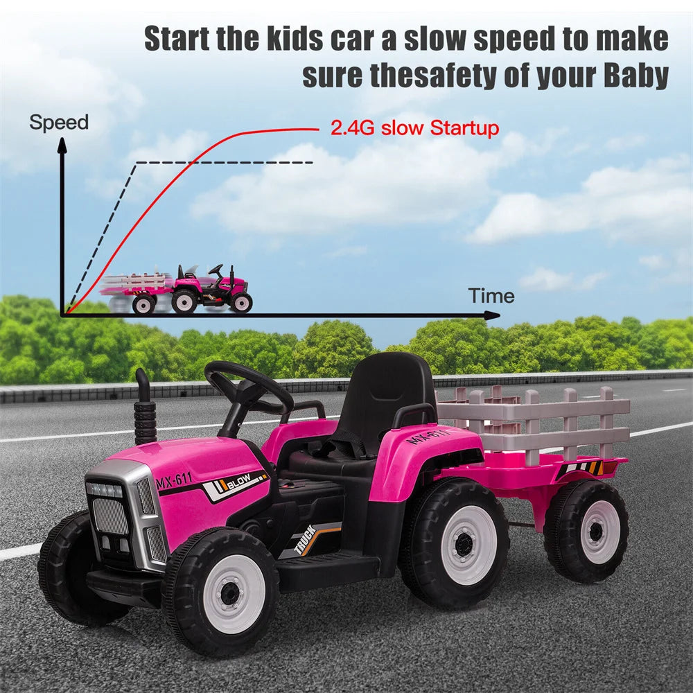 12V Kids Electric Battery-Powered Ride On Tractor Toy w/ Trailer Remote Control Suit 3-8 Age Kids  Xmas Gifts