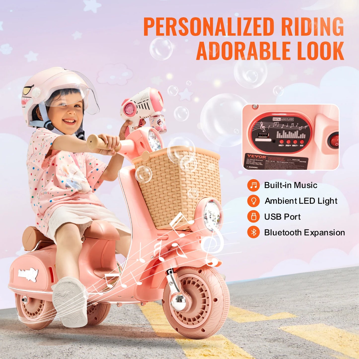 VEVOR Kids Ride On Motorcycle 6V/12V Battery Powered Electric Motorcycle Trike with Speed 2mph  Ride on Toys for Children Gifts