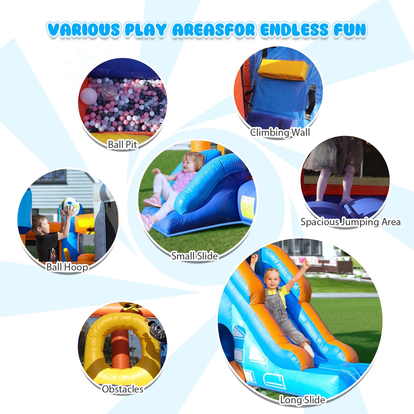 Kids Bouncy Castle House 16x11.7x10ft PVC Inflatable Bounce House With 2 Slides Tunnels Climbing, Basketball Hoops Ball Pit, Jum