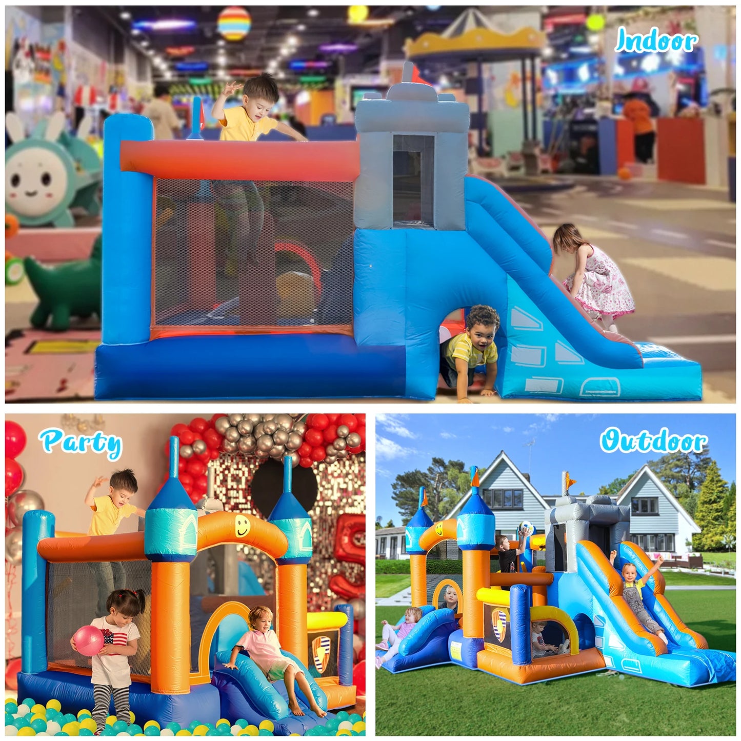 Kids Bouncy Castle House 16x11.7x10ft PVC Inflatable Bounce House With 2 Slides Tunnels Climbing, Basketball Hoops Ball Pit, Jum