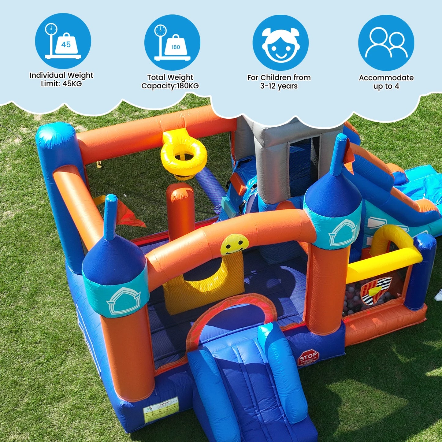 Kids Bouncy Castle House 16x11.7x10ft PVC Inflatable Bounce House With 2 Slides Tunnels Climbing, Basketball Hoops Ball Pit, Jum