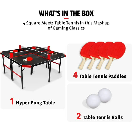 Sports Hyper Pong 4-Way Table Tennis - Four Square Ping Pong Mashup Fun for The Whole Family , Black, Children's Day Gift