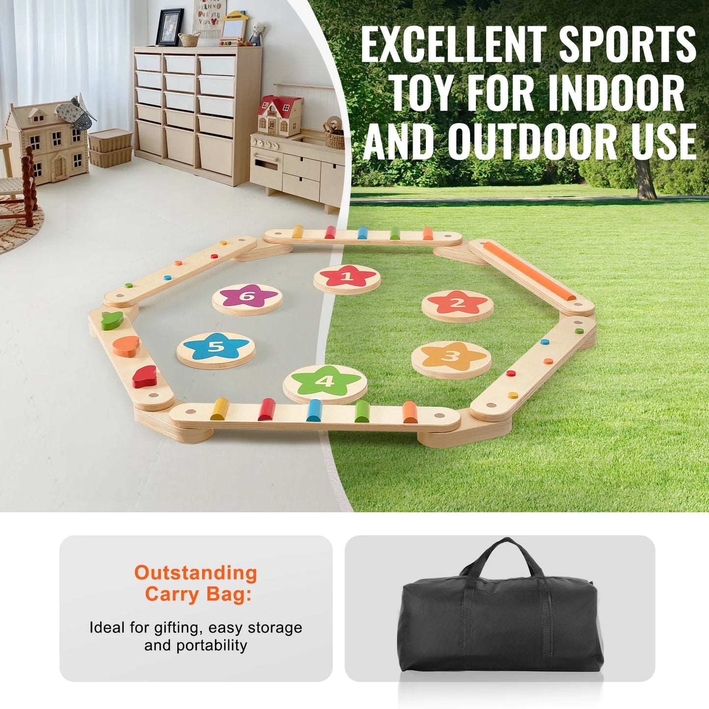 VEVOR 6 PCS Balance Beam Stepping Stones Indoor Outdoor Wooden Toddler Balance Boards for Kids 2-6 Children Montessori Toy