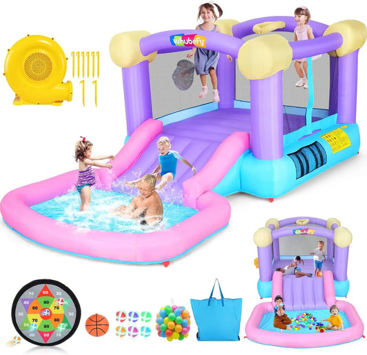 Inflatable Bounce House for Kids 3-6 with Ball Pit & Dart Board - Toddler Water Bounce House Jump 'n Slide Park for Indoor Outdo