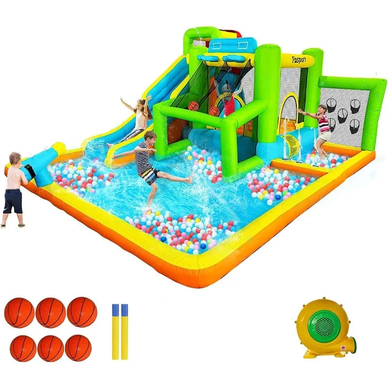 JUST ARRIVED. LIMITED QUANTITY. ONLY $500. FREE SHIPPING. Inflatable Bounce House Water Slide, 9 in 1 Bounce House for Kids Indoor Outdoor Bouncy House with 550W Blower, Water Bounce