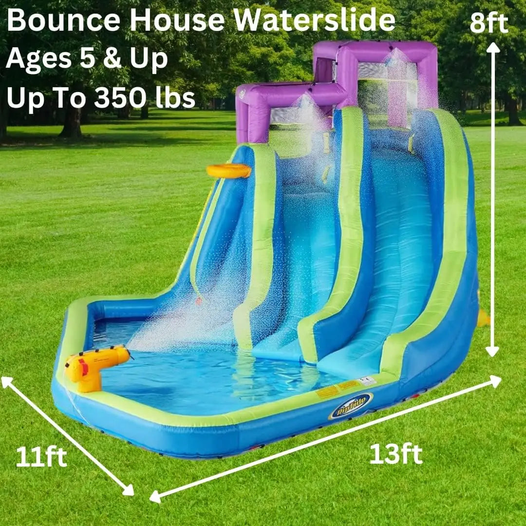 Twin Falls 7-in-1 Inflatable Water Park for Kids with Blower, Includes Two Blow Up Water Slides, Climbing Wall, Splash Pool, Wat