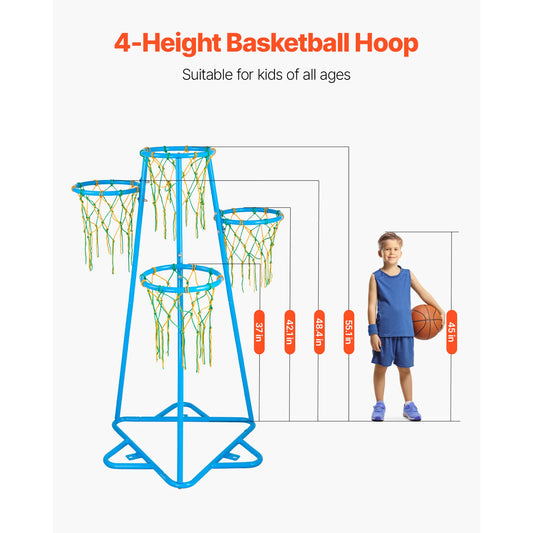 VEVOR 4-Hoop Kids Basketball Hoop Stand with Adjustable Heights & 3 Balls for Boys & Girls Indoor Outdoor Basketball Sport Toys