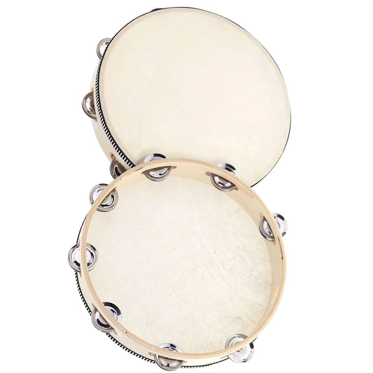 10 Inch Hand Held Tambourine Drum Bell Birch Metal Jingles Percussion Musical Educational Instrument for KTV Party Kids Games