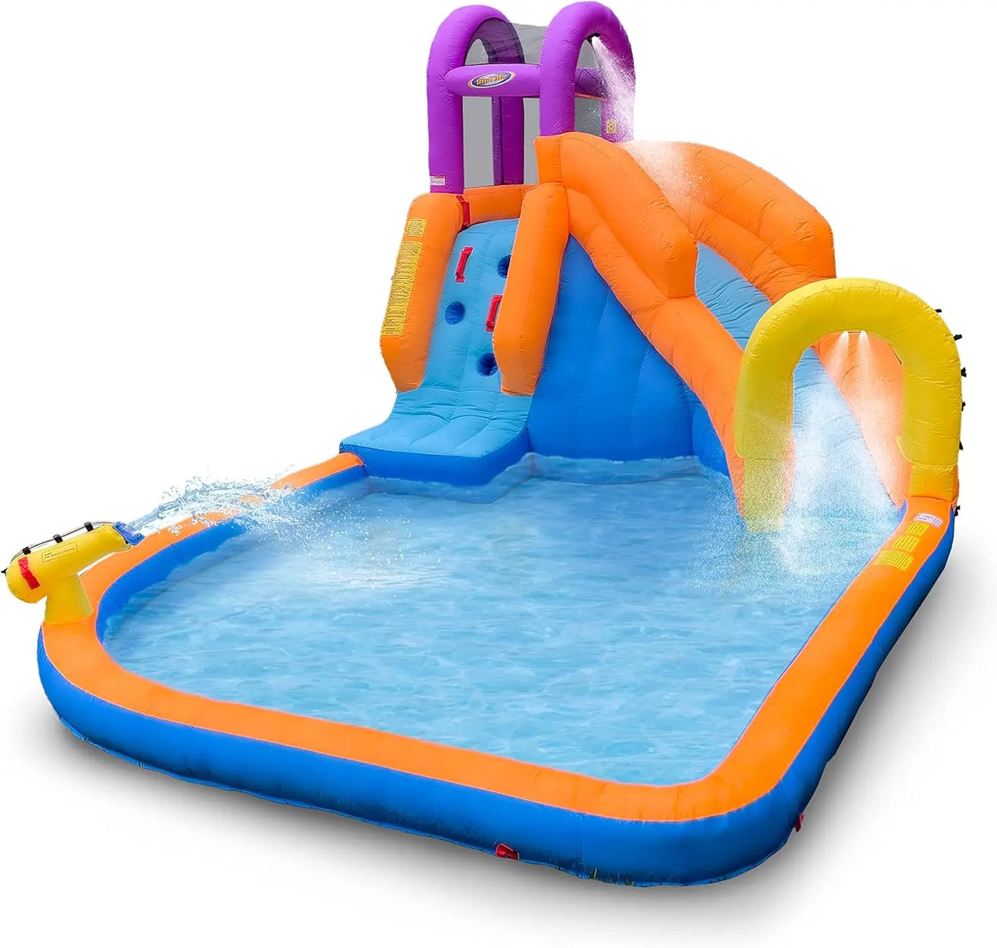 Twin Falls 7-in-1 Inflatable Water Park for Kids with Blower, Includes Two Blow Up Water Slides, Climbing Wall, Splash Pool, Wat