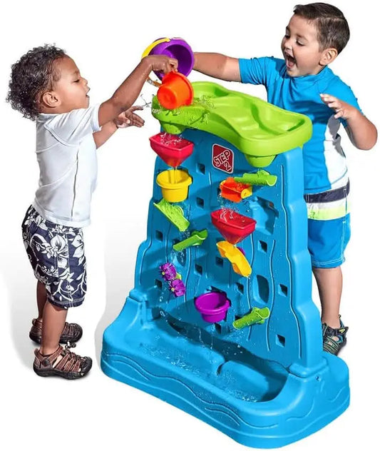 Waterfall Discovery Wall, Kids Double-Sided Water and Sand Activity Sensory Table, Summer Outdoor Toys, 13 Piece Toy Accessories