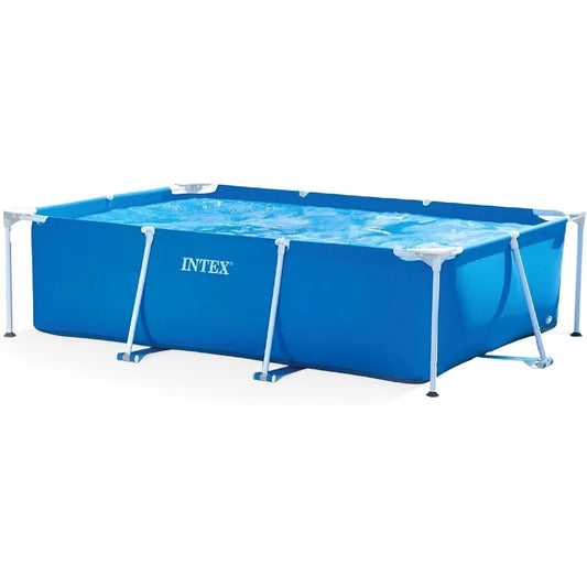 Intex 9.8' x 79" x 29.5" Rectangular Frame Above Ground Outdoor Backyard Swimming Pool with Flow Control Valve