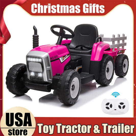 12V Kids Electric Battery-Powered Ride On Tractor Toy w/ Trailer Remote Control Suit 3-8 Age Kids  Xmas Gifts