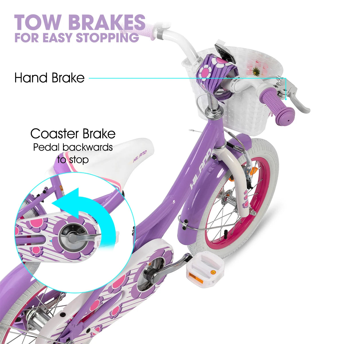 HILAND Girls Bike for Toddlers and Kids Ages 2-7 Years Old, 12 14 16 Inch Kids Bike for Girl with Training Wheels Basket