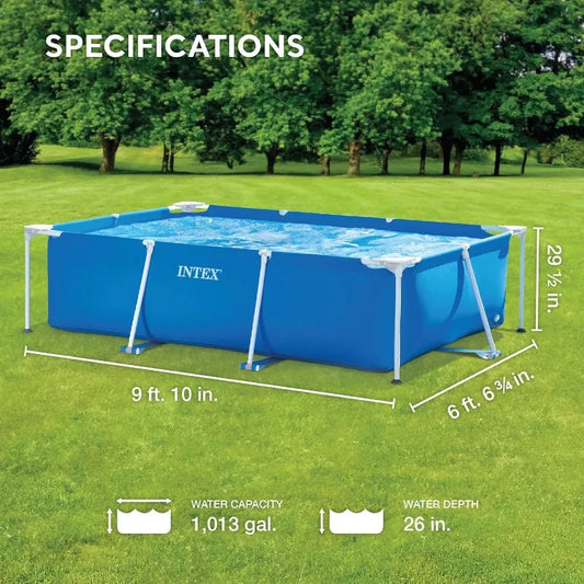 Intex 9.8' x 79" x 29.5" Rectangular Frame Above Ground Outdoor Backyard Swimming Pool with Flow Control Valve